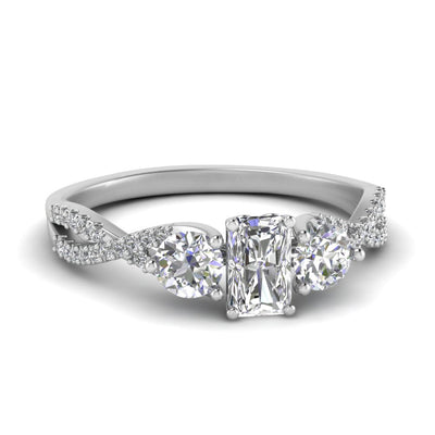 Radiant Cut Trellis Twisted 3 Stone Ring