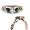 Load image into Gallery viewer, trellis-twisted-3-stone-radiant-cut-diamond-ring-with-emerald-in-rose-gold-FD123699RARGEMGRANGLE3-NL-RG?v=1756181767