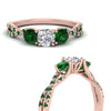 Load image into Gallery viewer, trellis-twisted-3-stone-round-cut-diamond-ring-with-emerald-in-rose-gold-FD123699RORGEMGRANGLE3-NL-RG?v=1756181788
