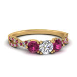 Load image into Gallery viewer, trellis-twisted-3-stone-round-cut-diamond-ring-with-pink-sapphire-in-yellow-gold-FD123699RORGSADRPI-NL-YG?v=1756181788
