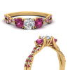 Load image into Gallery viewer, trellis-twisted-3-stone-round-cut-diamond-ring-with-pink-sapphire-in-yellow-gold-FD123699RORGSADRPIANGLE3-NL-YG?v=1756181789
