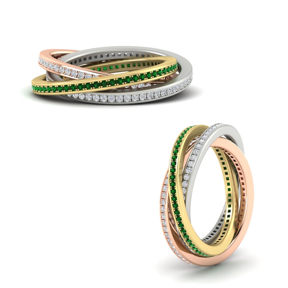 Tri Color Interlocking Eternity Bands