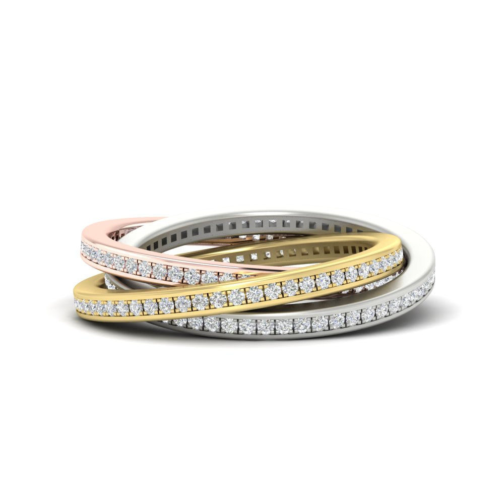 Tri Color Interlocking Eternity Bands