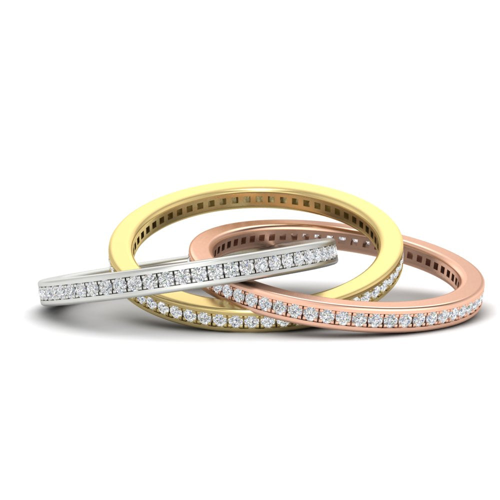 Tri Color Interlocking Eternity Bands