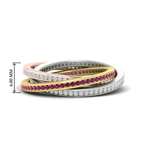 Tri Color Interlocking Eternity Bands