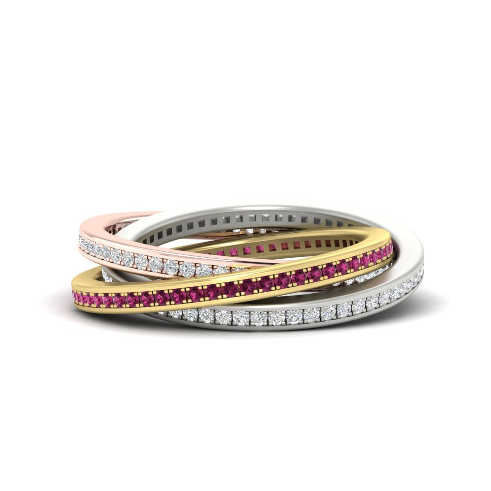 Tri Color Interlocking Eternity Bands