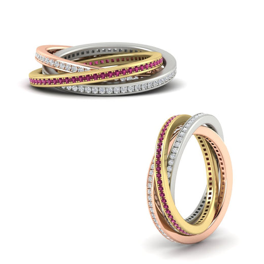 Tri Color Interlocking Eternity Bands