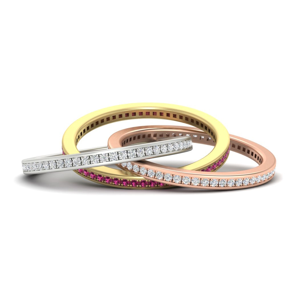 Tri Color Interlocking Eternity Bands