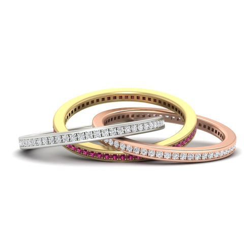 Tri Color Interlocking Eternity Bands
