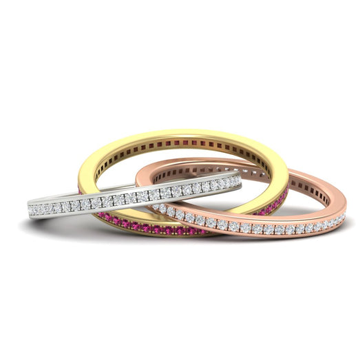 Tri Color Interlocking Eternity Bands
