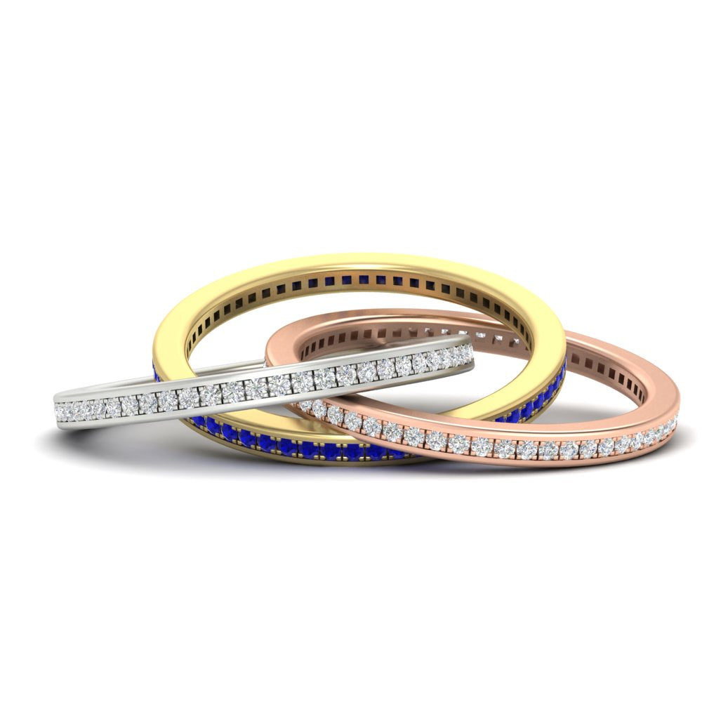 Tri Color Interlocking Eternity Bands