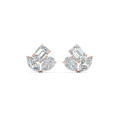 Trilogy Cluster Diamond Stud Earrings