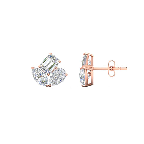 Trilogy Cluster Diamond Stud Earrings