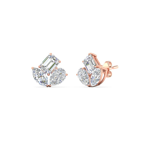 Trilogy Cluster Diamond Stud Earrings