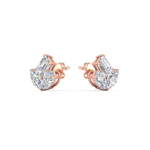 Trilogy Cluster Diamond Stud Earrings