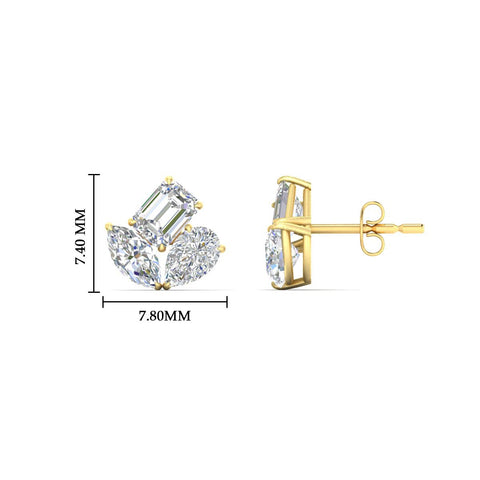 Trilogy Cluster Diamond Stud Earrings