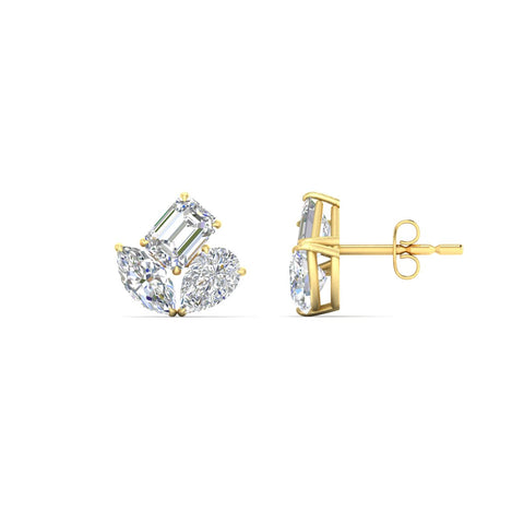 Trilogy Cluster Diamond Stud Earrings