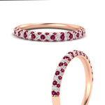 Load image into Gallery viewer, trio-diamond-wedding-band-with-pink-sapphire-in-rose-gold-FD9124BGSADRPI-NL-RG

