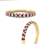 Load image into Gallery viewer, trio-diamond-wedding-band-with-pink-sapphire-in-yellow-gold-FD9124BGSADRPI-NL-YG
