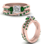 Load image into Gallery viewer, twisted-asscher-diamond-wedding-band-with-emerald-in-rose-gold-FDENS3301ASGEMGR-NL-RG.jpg
