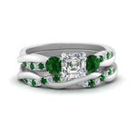Load image into Gallery viewer, twisted-asscher-diamond-wedding-band-with-emerald-in-white-gold-FDENS3301ASGEMGR-NL-WG.jpg
