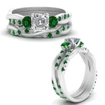 Load image into Gallery viewer, twisted-asscher-diamond-wedding-band-with-emerald-in-white-gold-FDENS3301ASGEMGR-NL-WG.jpg

