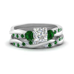 Load image into Gallery viewer, twisted-cushion-diamond-wedding-band-with-emerald-in-white-gold-FDENS3301CUGEMGR-NL-WG.jpg
