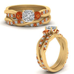 Load image into Gallery viewer, twisted-cushion-diamond-wedding-band-with-orange-sapphire-in-yellow-gold-FDENS3301CUGSAOR-NL-YG.jpg