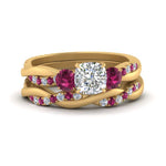 Load image into Gallery viewer, twisted-cushion-diamond-wedding-band-with-pink-sapphire-in-yellow-gold-FDENS3301CUGSADRPI-NL-YG.jpg
