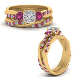 Load image into Gallery viewer, twisted-cushion-diamond-wedding-band-with-pink-sapphire-in-yellow-gold-FDENS3301CUGSADRPI-NL-YG.jpg
