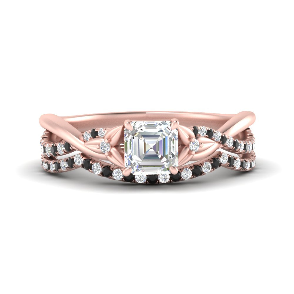 twisted-daisy-asscher-black-diamond-bridal-ring-set-in-rose-gold-FD9986B2ASGBLACK-NL-RG