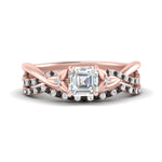 Load image into Gallery viewer, twisted-daisy-asscher-black-diamond-bridal-ring-set-in-rose-gold-FD9986B2ASGBLACK-NL-RG
