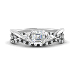 Load image into Gallery viewer, twisted-daisy-asscher-black-diamond-bridal-ring-set-in-white-gold-FD9986B2ASGBLACK-NL-WG
