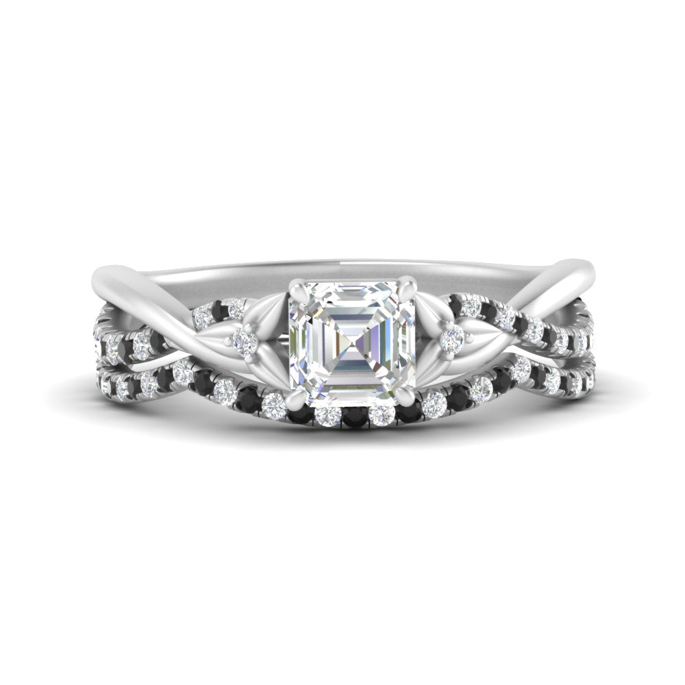 twisted-daisy-asscher-black-diamond-bridal-ring-set-in-white-gold-FD9986B2ASGBLACK-NL-WG