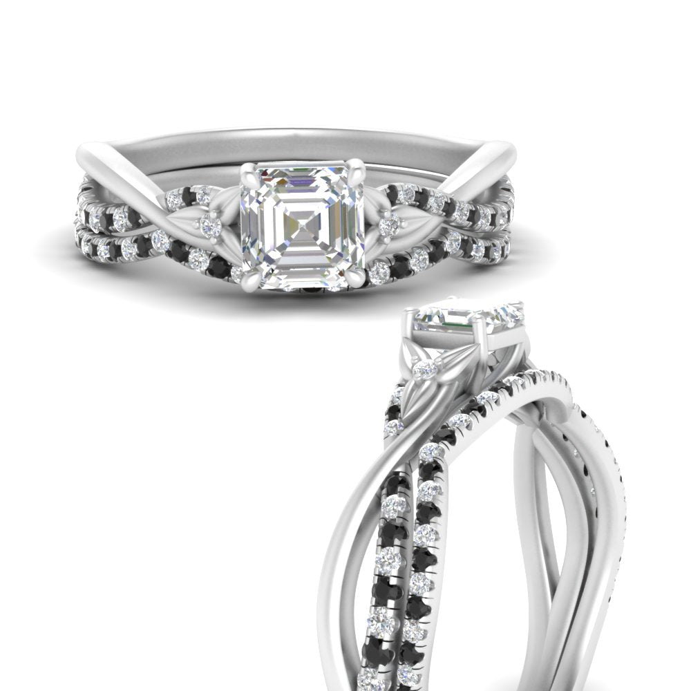 twisted-daisy-asscher-black-diamond-bridal-ring-set-in-white-gold-FD9986B2ASGBLACK-NL-WG