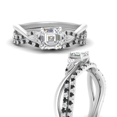 twisted-daisy-asscher-black-diamond-bridal-ring-set-in-white-gold-FD9986B2ASGBLACK-NL-WG