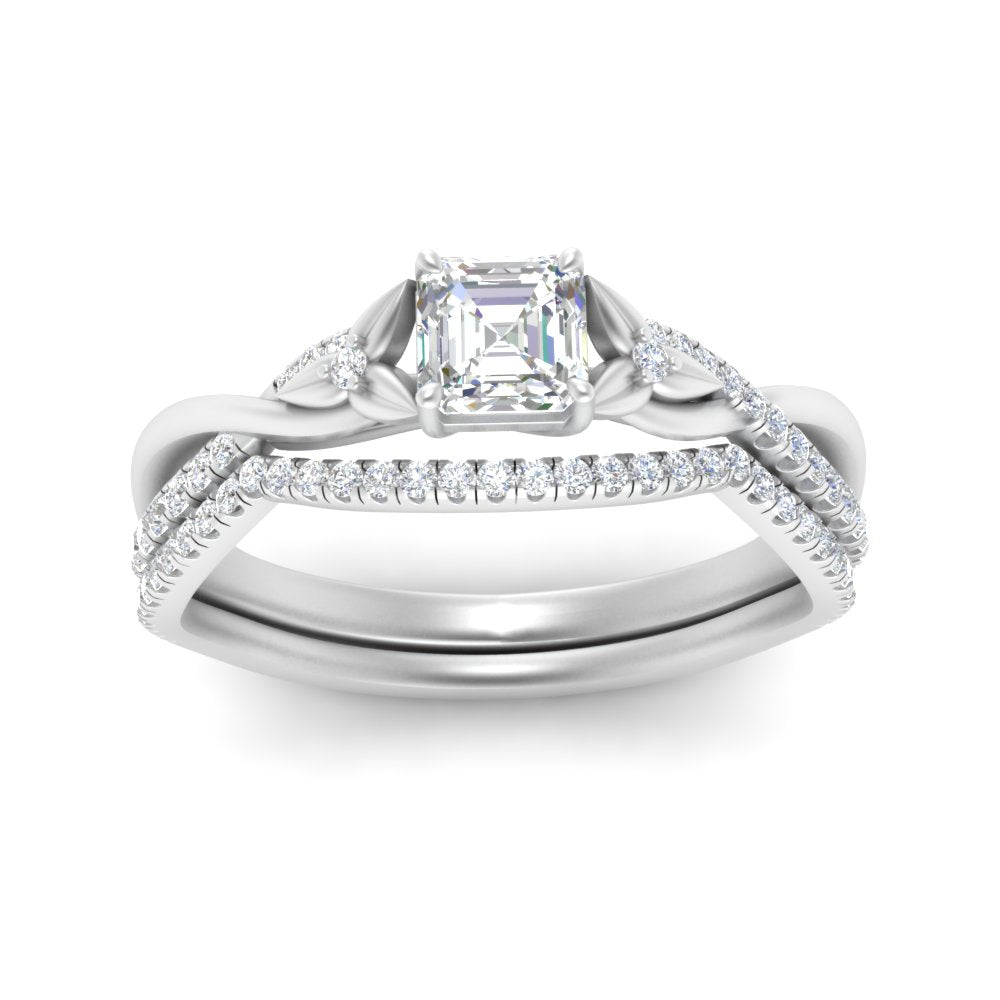 twisted-daisy-asscher-diamond-bridal-ring-set-in-white-gold-FD9986B2AS-NL-WG