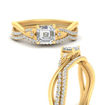 Load image into Gallery viewer, twisted-daisy-asscher-diamond-bridal-ring-set-in-yellow-gold-FD9986B2AS-NL-YG
