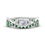 Load image into Gallery viewer, twisted-daisy-asscher-emerald-bridal-ring-set-in-white-gold-FD9986B2ASGEMGR-NL-WG
