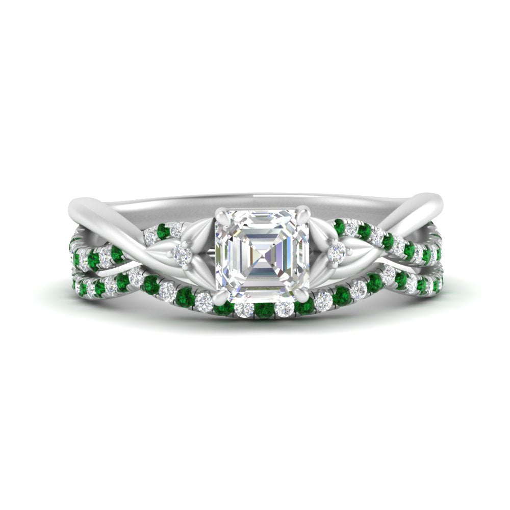 twisted-daisy-asscher-emerald-bridal-ring-set-in-white-gold-FD9986B2ASGEMGR-NL-WG