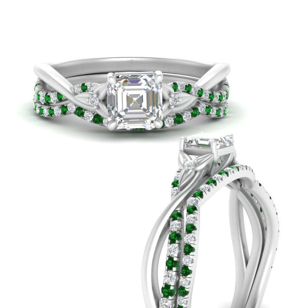 twisted-daisy-asscher-emerald-bridal-ring-set-in-white-gold-FD9986B2ASGEMGR-NL-WG