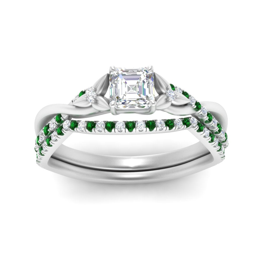 twisted-daisy-asscher-emerald-bridal-ring-set-in-white-gold-FD9986B2ASGEMGR-NL-WG