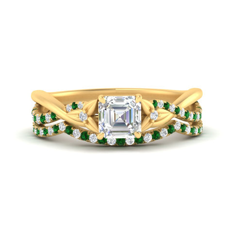 twisted-daisy-asscher-emerald-bridal-ring-set-in-yellow-gold-FD9986B2ASGEMGR-NL-YG