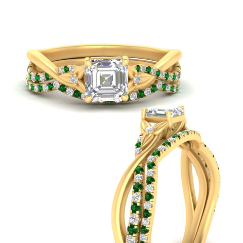 twisted-daisy-asscher-emerald-bridal-ring-set-in-yellow-gold-FD9986B2ASGEMGR-NL-YG