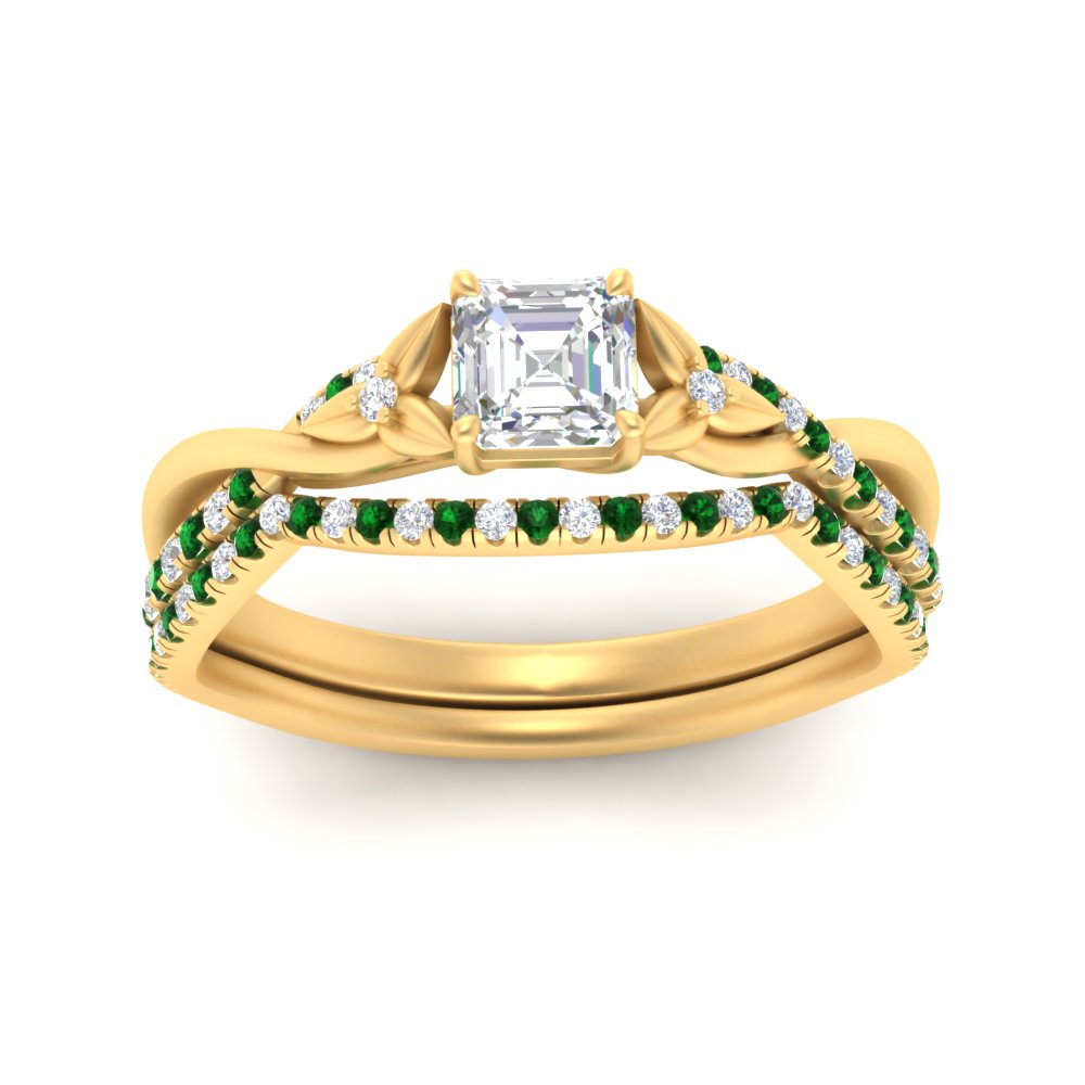 twisted-daisy-asscher-emerald-bridal-ring-set-in-yellow-gold-FD9986B2ASGEMGR-NL-YG