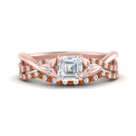 Load image into Gallery viewer, twisted-daisy-asscher-orange-sapphire-bridal-ring-set-in-rose-gold-FD9986B2ASGSAOR-NL-RG
