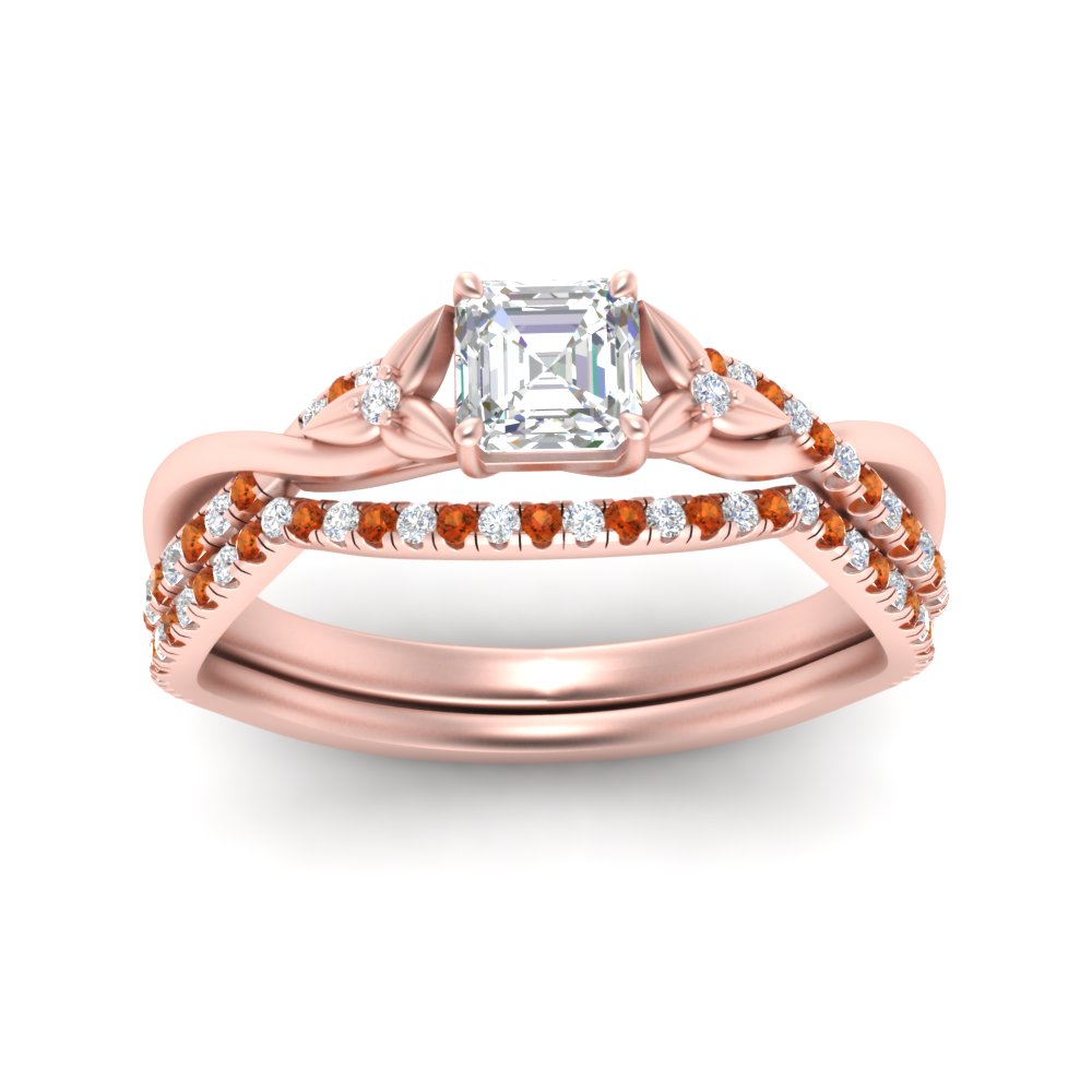 twisted-daisy-asscher-orange-sapphire-bridal-ring-set-in-rose-gold-FD9986B2ASGSAOR-NL-RG