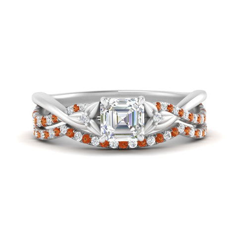 twisted-daisy-asscher-orange-sapphire-bridal-ring-set-in-white-gold-FD9986B2ASGSAOR-NL-WG