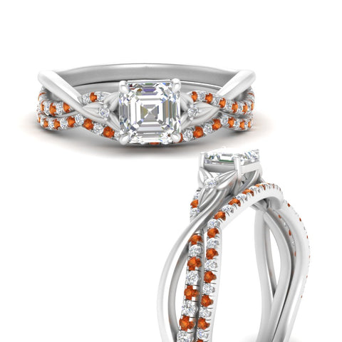 twisted-daisy-asscher-orange-sapphire-bridal-ring-set-in-white-gold-FD9986B2ASGSAOR-NL-WG