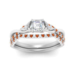Load image into Gallery viewer, twisted-daisy-asscher-orange-sapphire-bridal-ring-set-in-white-gold-FD9986B2ASGSAOR-NL-WG
